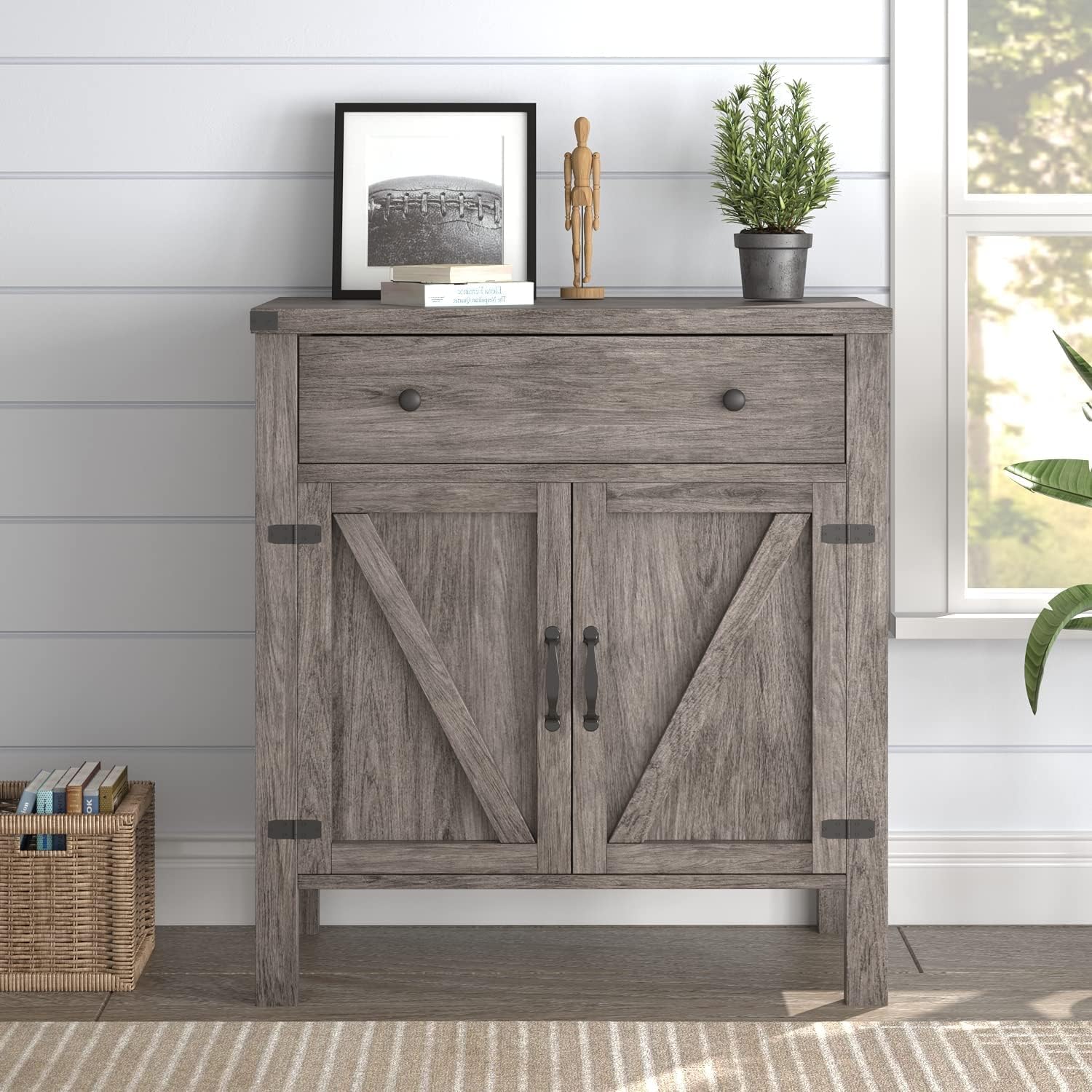 Grey Wash Buffet Cabinet with Barn Doors and Drawer G7679