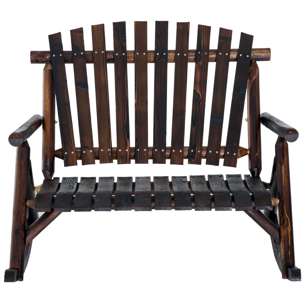 Rustic Double Rocking Chair Adirondack Bench, Fir Wood Y9203