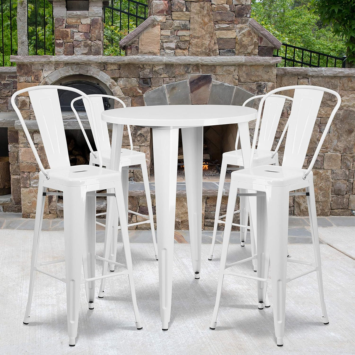 30 Round Silver Metal Bar Table Set with 4 Cafe Stools F39431