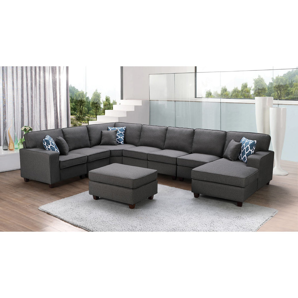 Dark Gray Linen Modular Sectional Sofa Chaise and Ottoman O43248