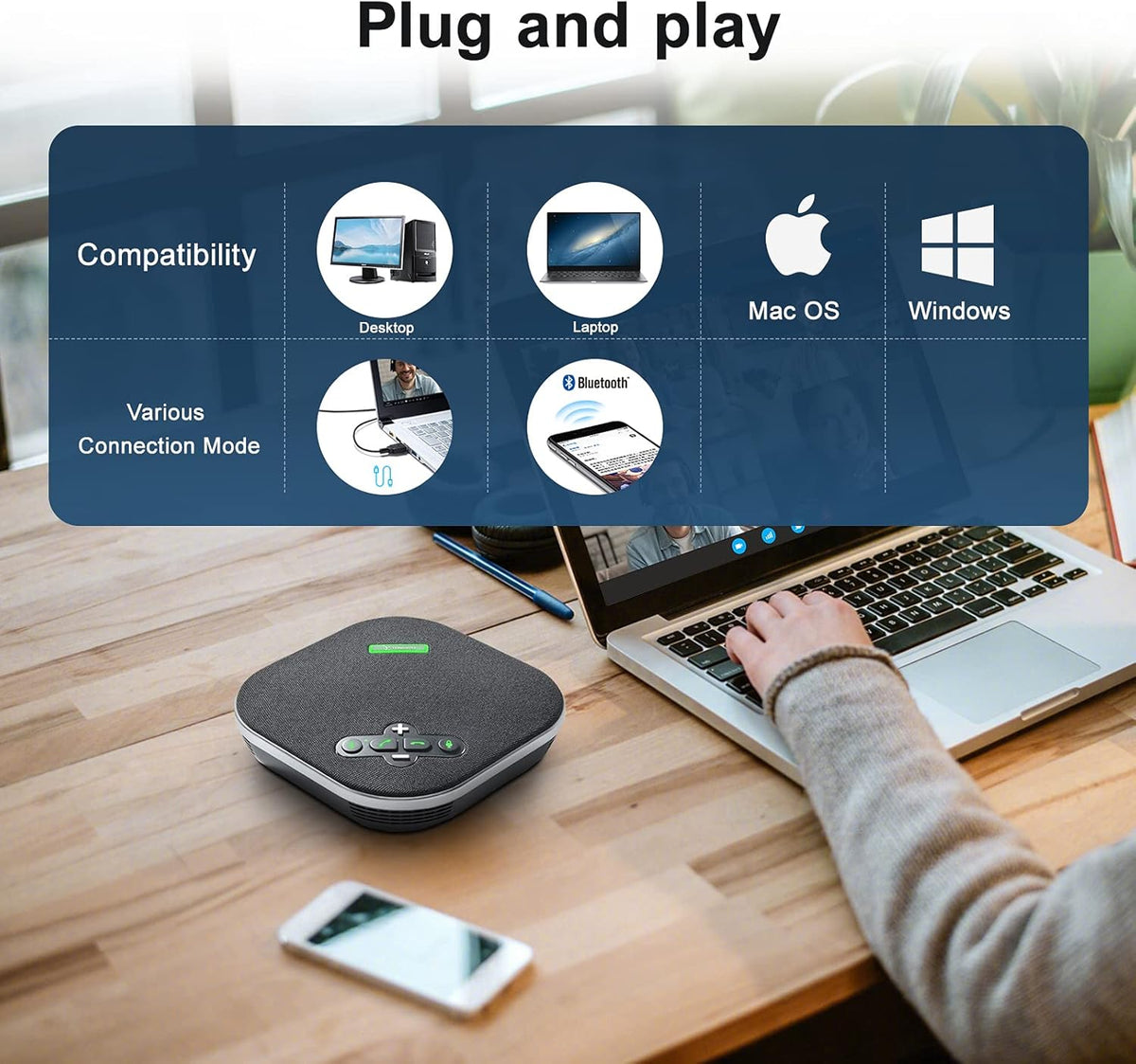 Bluetooth Speakerphone Conference Microphone with Daisy Chain Wireless Speakers Z368