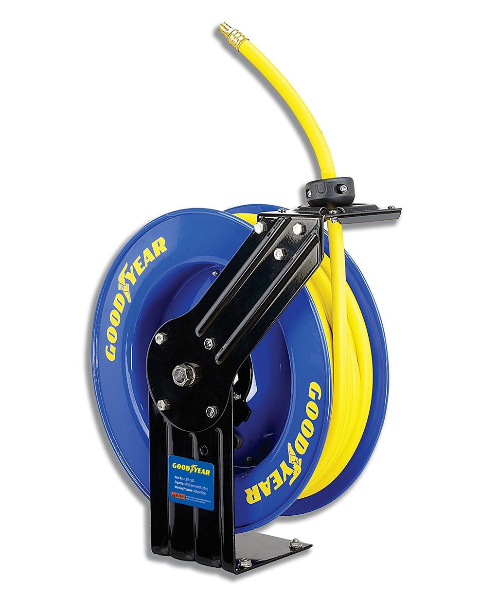 Retractable 3/8" x 50' SBR Rubber Air Hose Reel, 300PSI, Steel Single Arm B64942