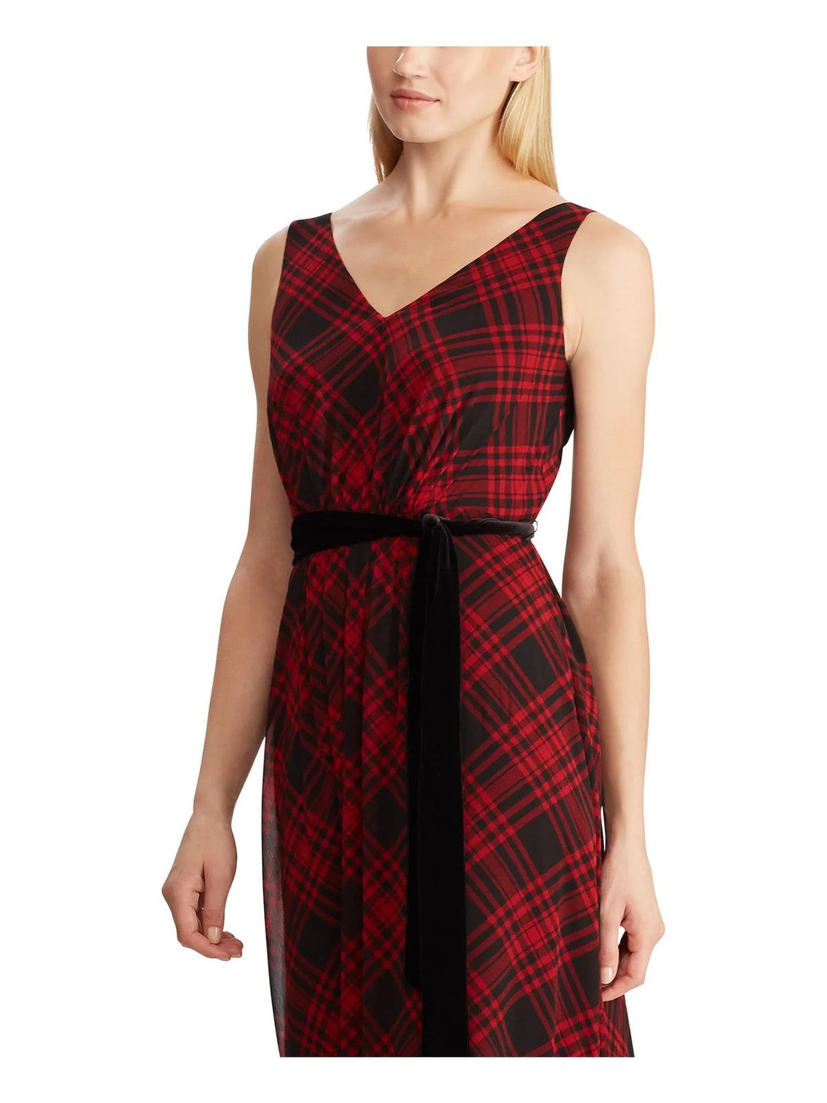 Black Plaid Sleeveless V Neck Maxi Sheath Dress O34495