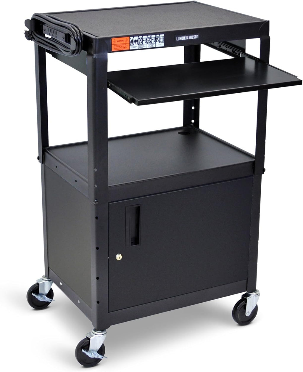 Black Height Adjustable Utility Cart with Locking Cabinet Y2538