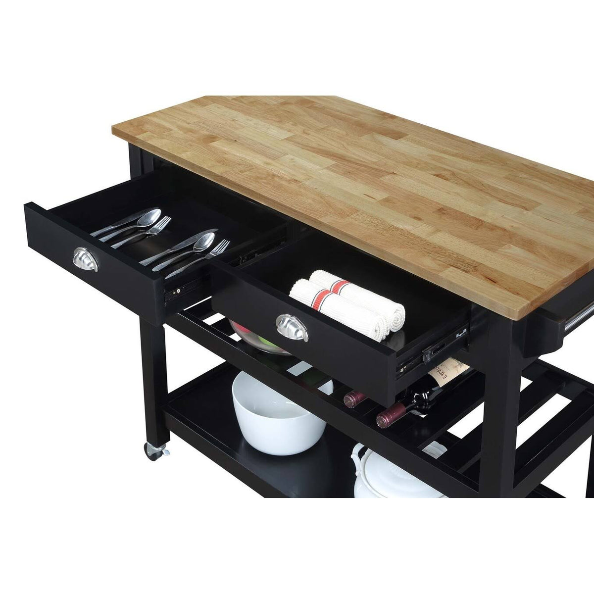 3 Tier Butcher Block Kitchen Cart with Drawers M408193
