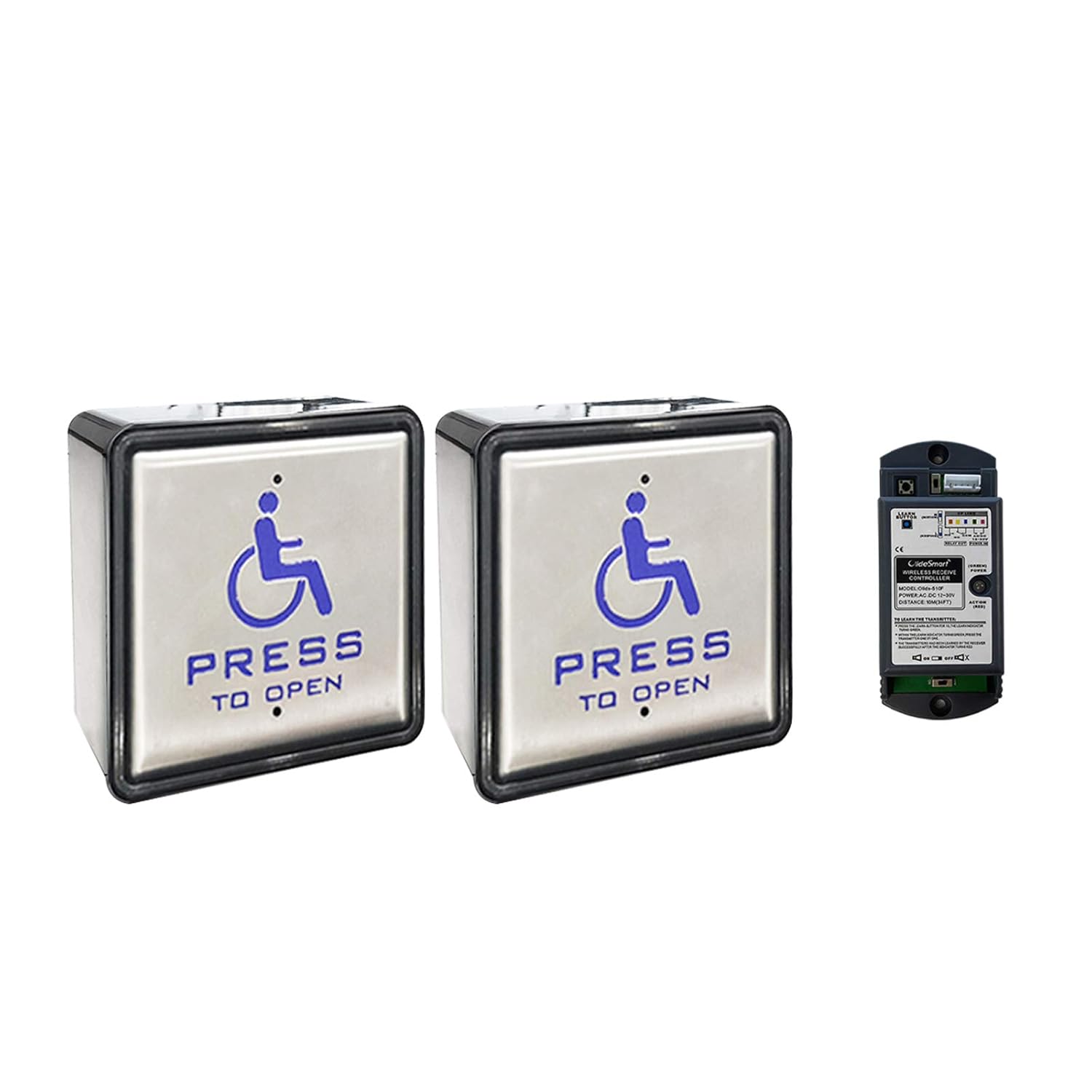 Wireless Push Switch with 2pcs Square 4.5'' Push Panels and 1pcs 2.4G Receiver R46914