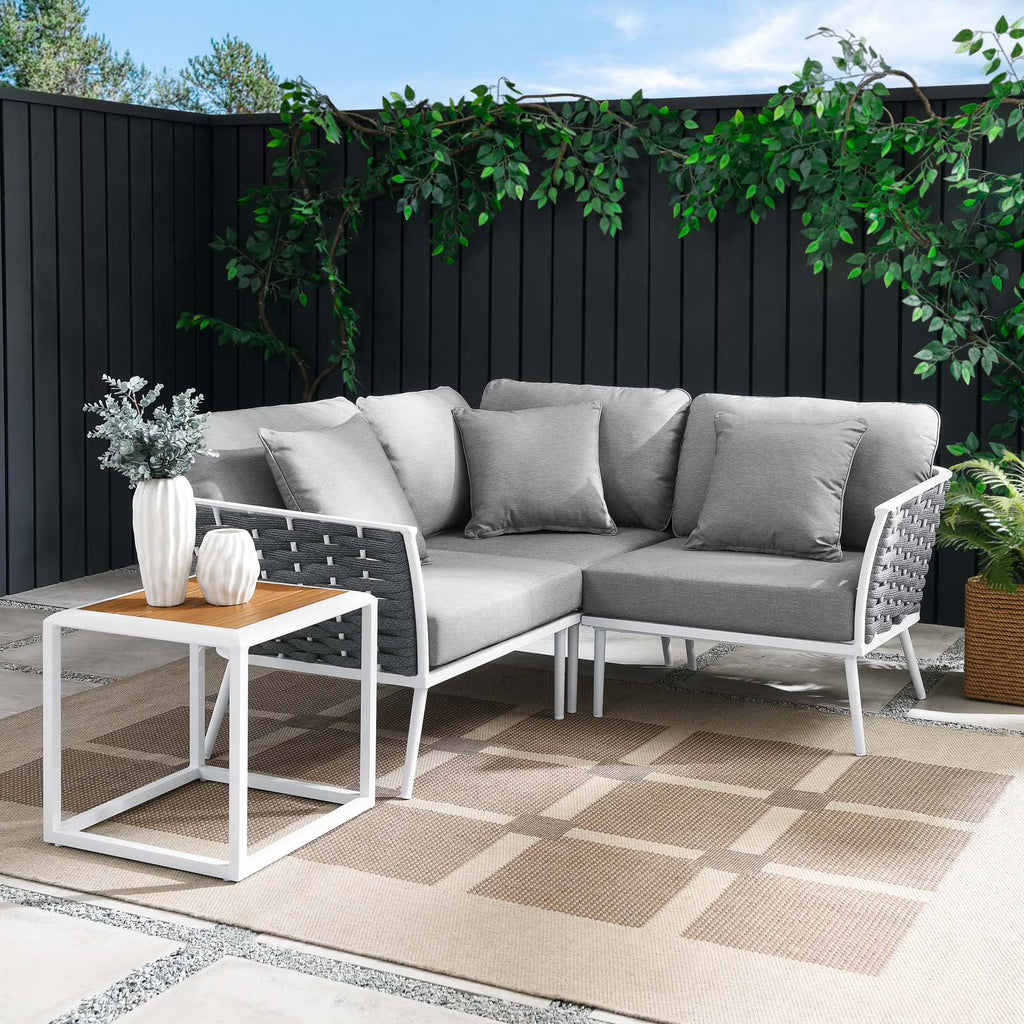4 Piece White Gray Aluminum Patio Sectional Sofa Set O93728