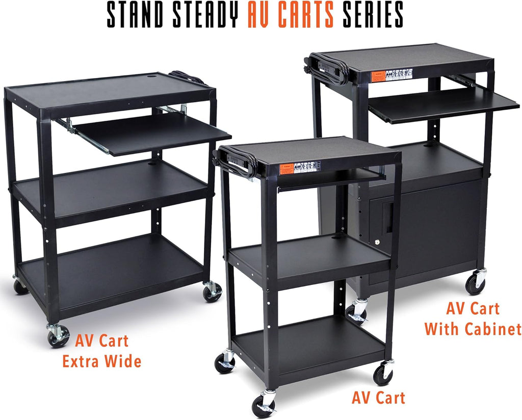 Black Height Adjustable Utility Cart with Locking Cabinet Y2538