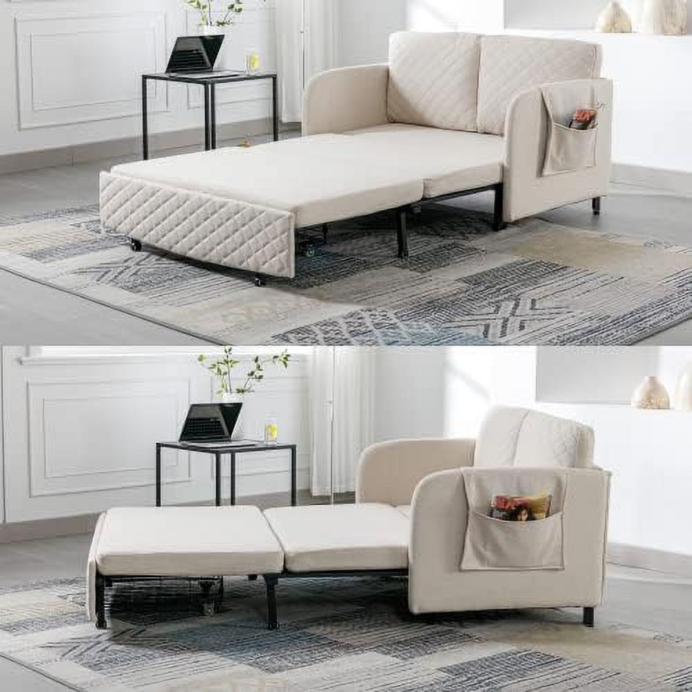 Grey Linen Loveseat Sleeper Sofa with Pull-Out Bed A80886