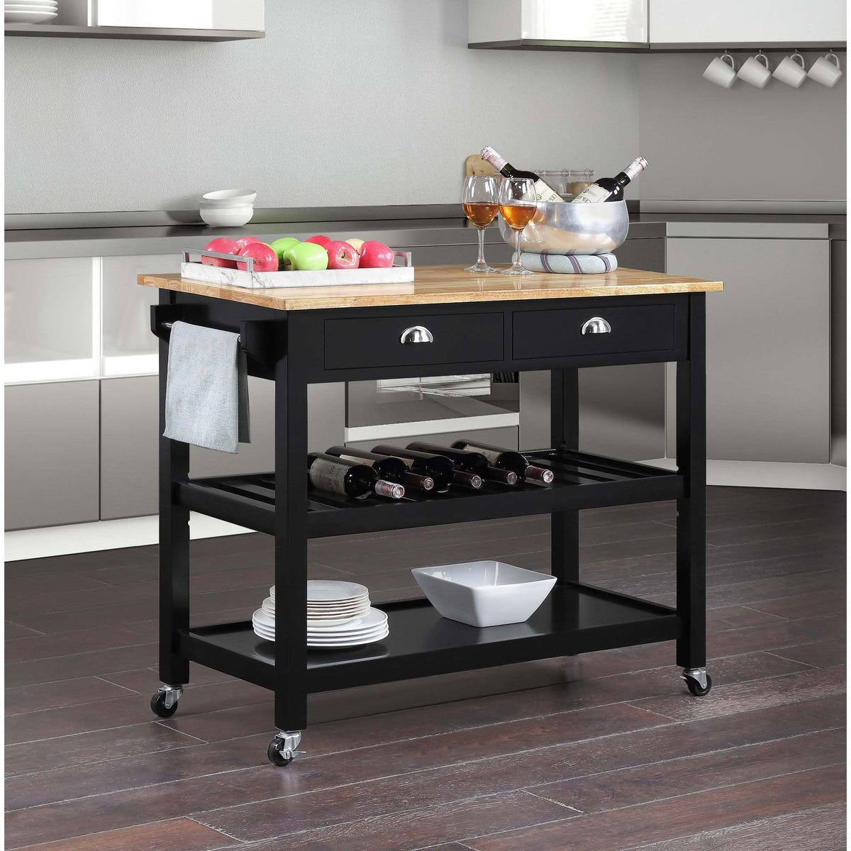 3 Tier Butcher Block Kitchen Cart with Drawers M408193