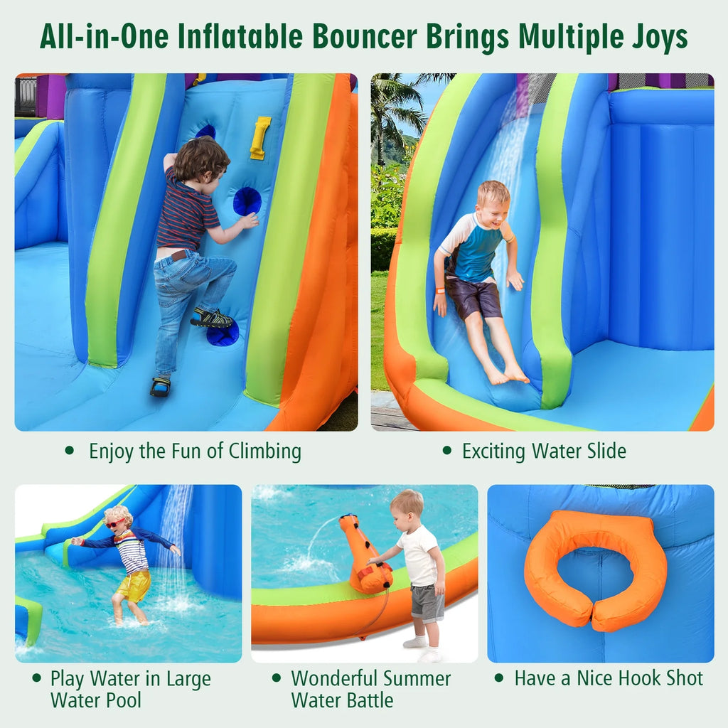 6 in 1 Inflatable Dual Slide Water Park Climbing Bouncer with 950W Blower R752