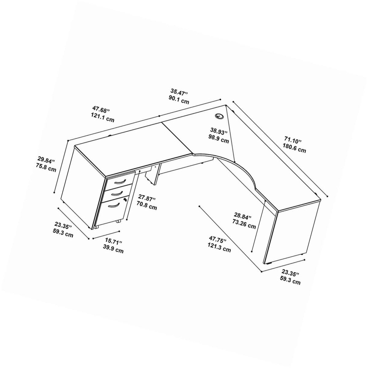 72w Left Handed Corner Desk with 48W Return and Mobile File Cabinet D6456
