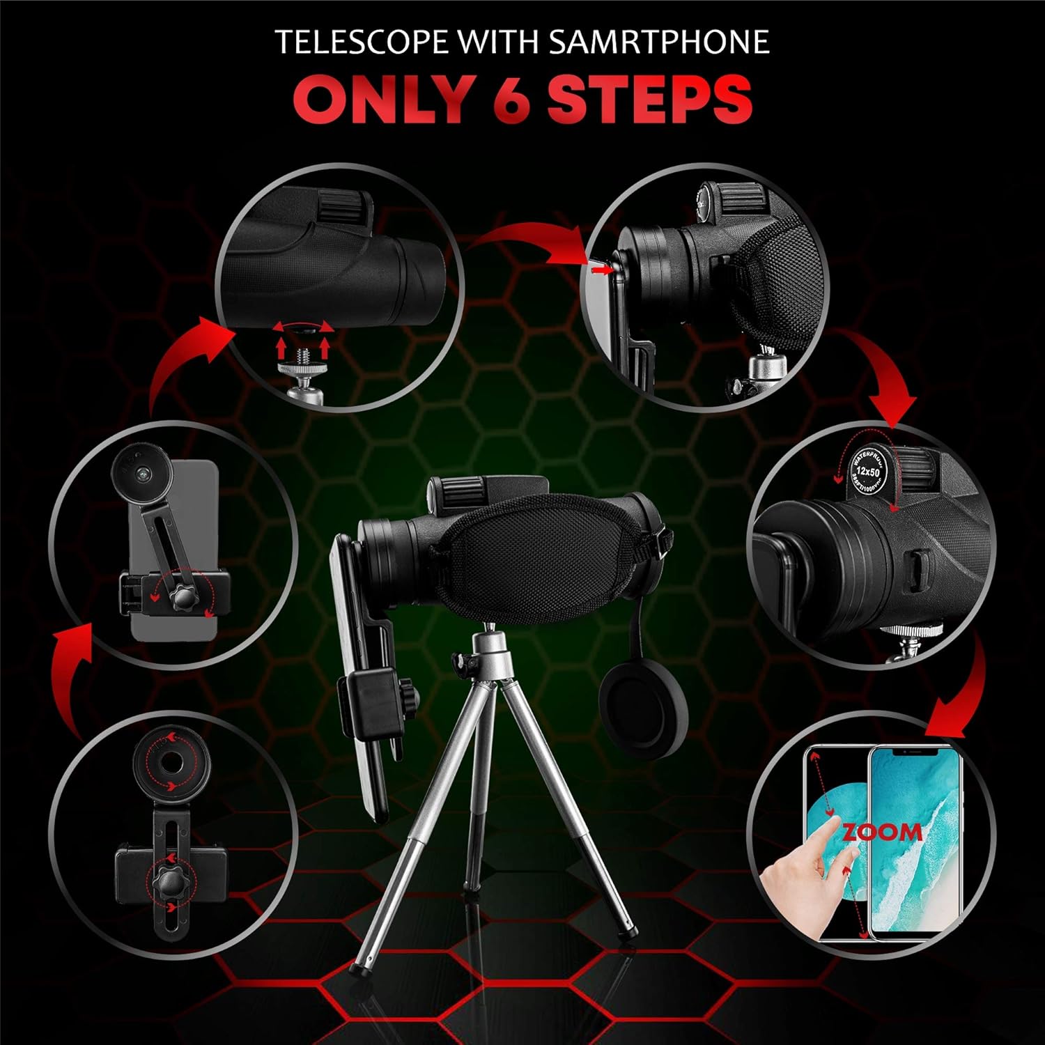Monocular Telescope 12X50 with EVA Case, BAK4 Prism, FMC Lens, Phone Holder, Tripod V372050