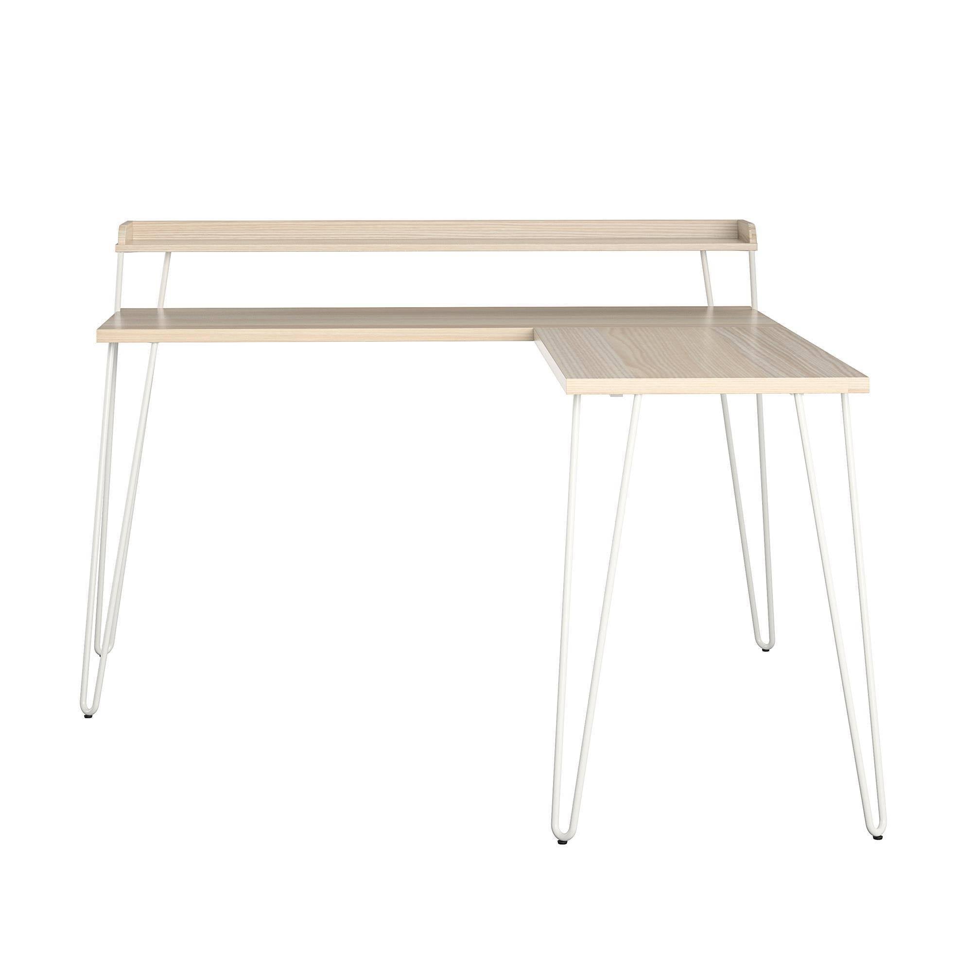 Natural/White L Desk with Riser I2907