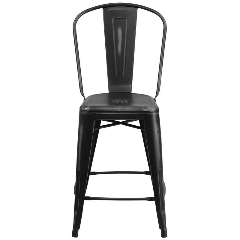 Distressed Metal Counter Height Barstool Black H74675