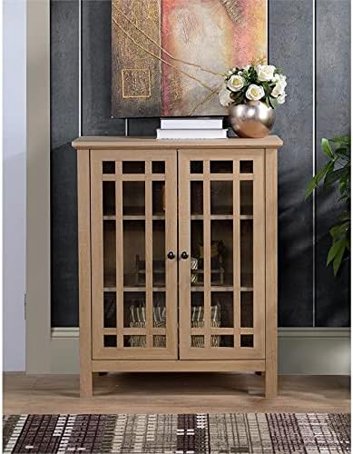 Light Oak Wood Sideboard Buffet with Double Framed Tempered Glass Doors P105