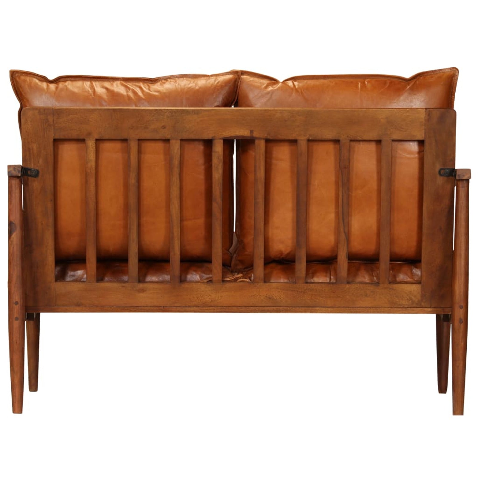 2-Seater Sofa Real Leather Acacia Wood Brown Y93463