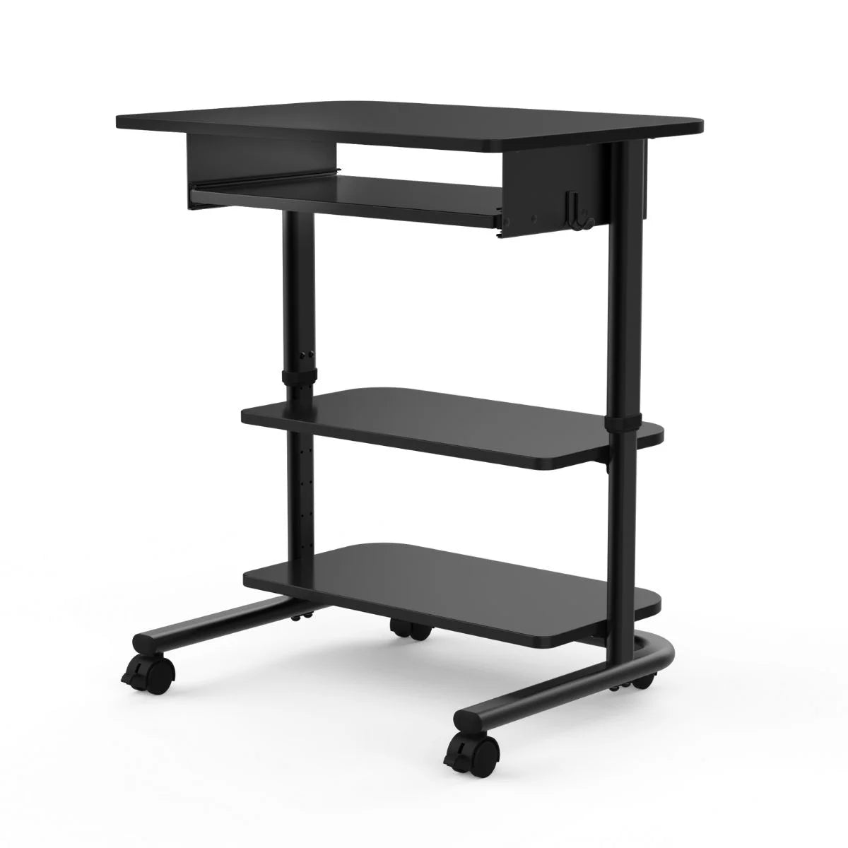 Adjustable Height Mobile Laptop Workstation with Retractable Keyboard Tray, Black, 29” Wide R8139