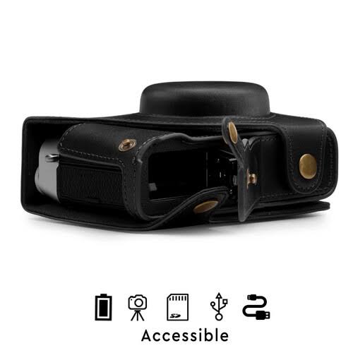 Black Top Grain Leather Camera Case E427420