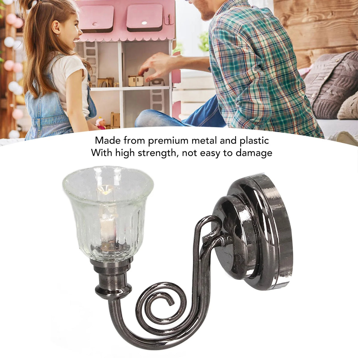 1:12 Dollhouse Wall Lamp LED Warm Lighting Metal Miniature Wall Sconce with Battery U725
