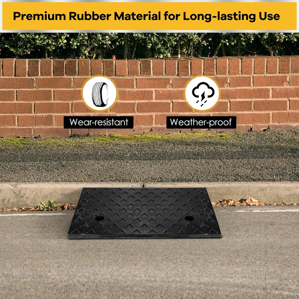 5” Rubber Curb Ramps 2PCS, Heavy Duty 22° Driveway Ramps with 4 Expansion Bolts & Predrilled Holes, Anti-Slip Surface, 6,800 lbs Load Capacity Pack of 2 Q8082