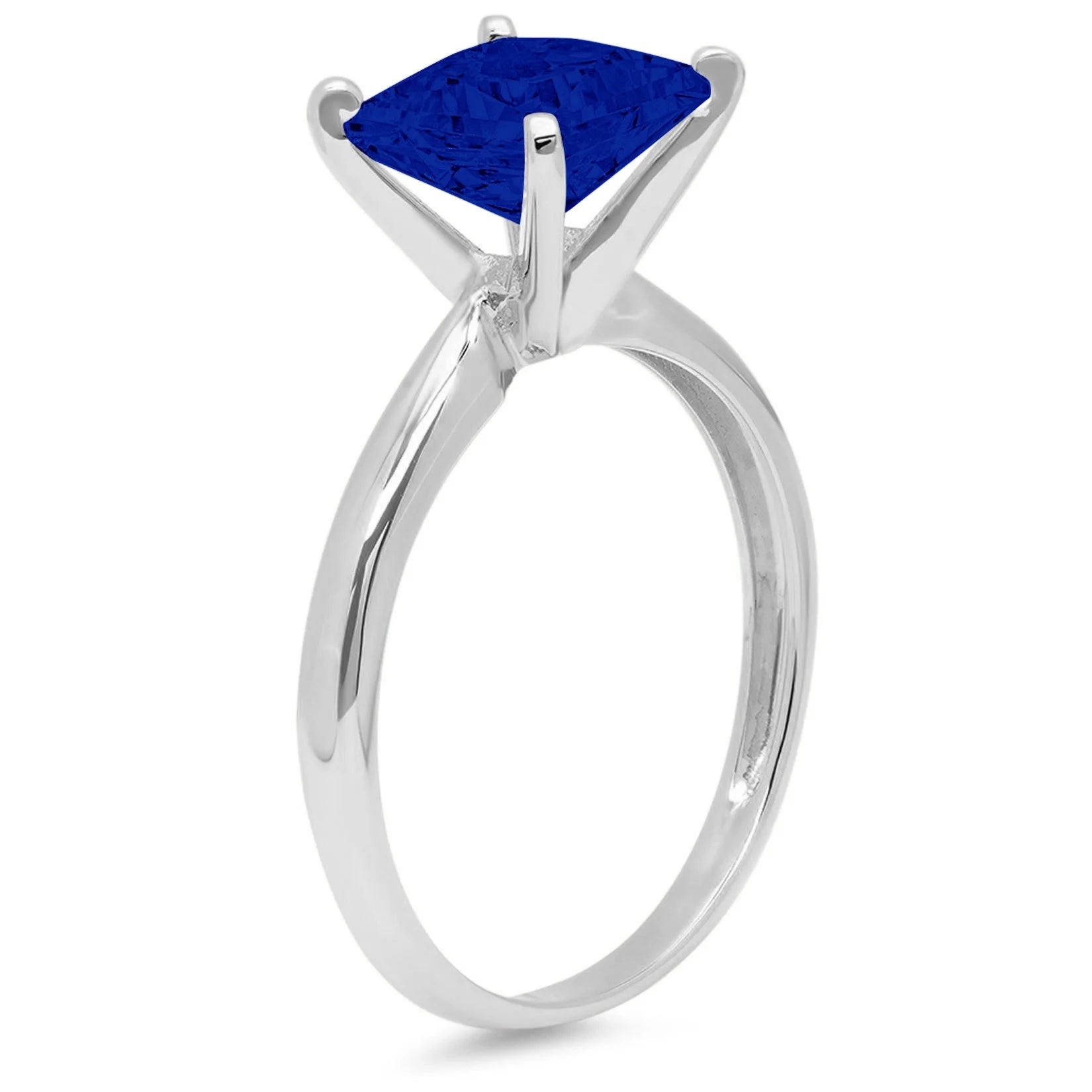 14k White Gold Princess Cut Simulated Blue Sapphire Ring Size 10.25 I1205