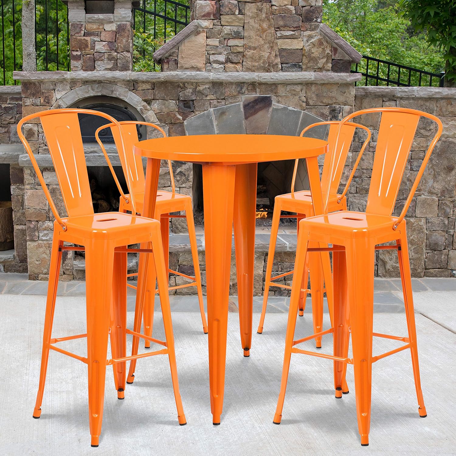 30 Round Silver Metal Bar Table Set with 4 Cafe Stools F39431