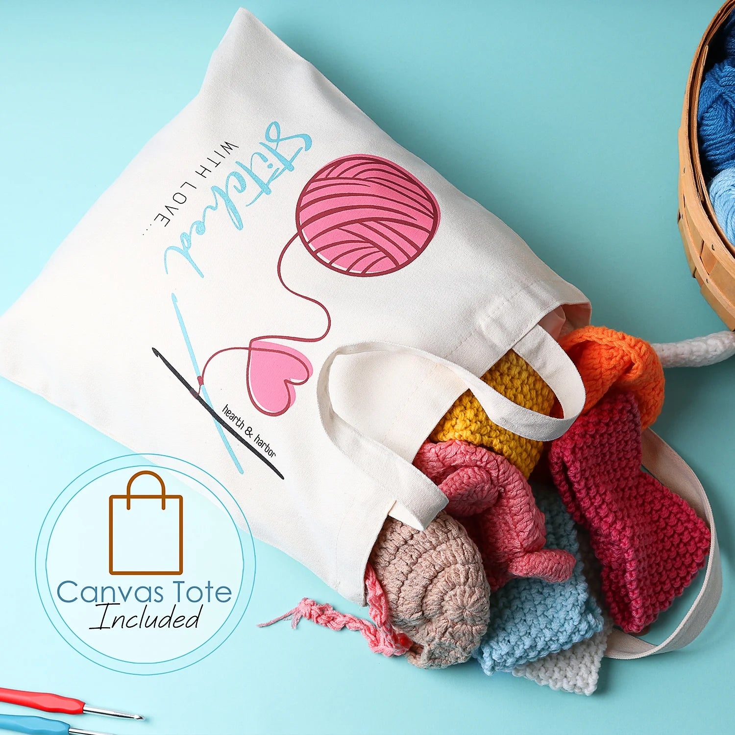 Crochet Kit with Yarn Balls, Needles, Canvas Tote Bag, 73 Piece X50214