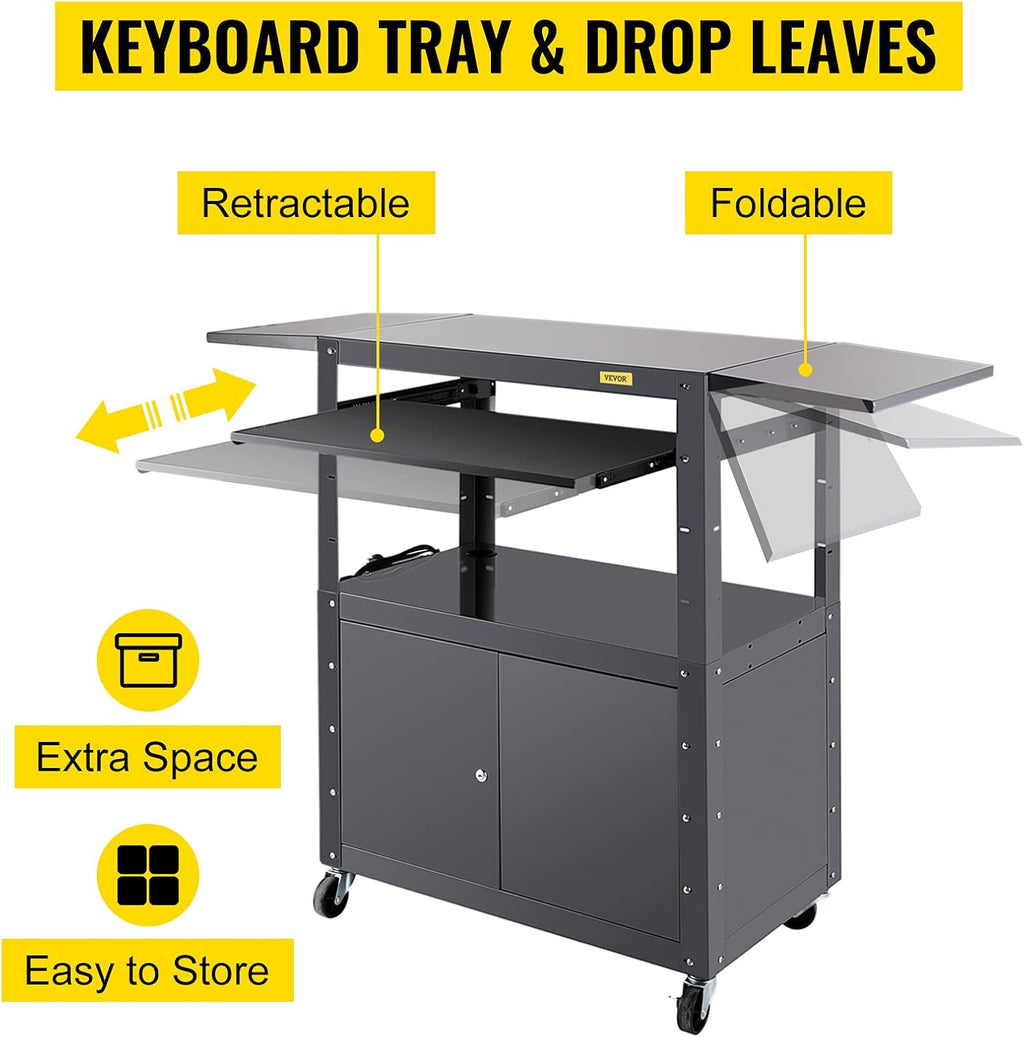 Height Adjustable Steel Media Cart with Locking Cabinet Z792
