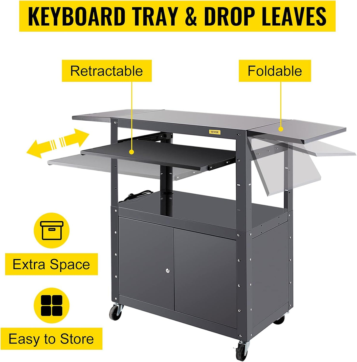 Height Adjustable Steel Media Cart with Locking Cabinet Z792