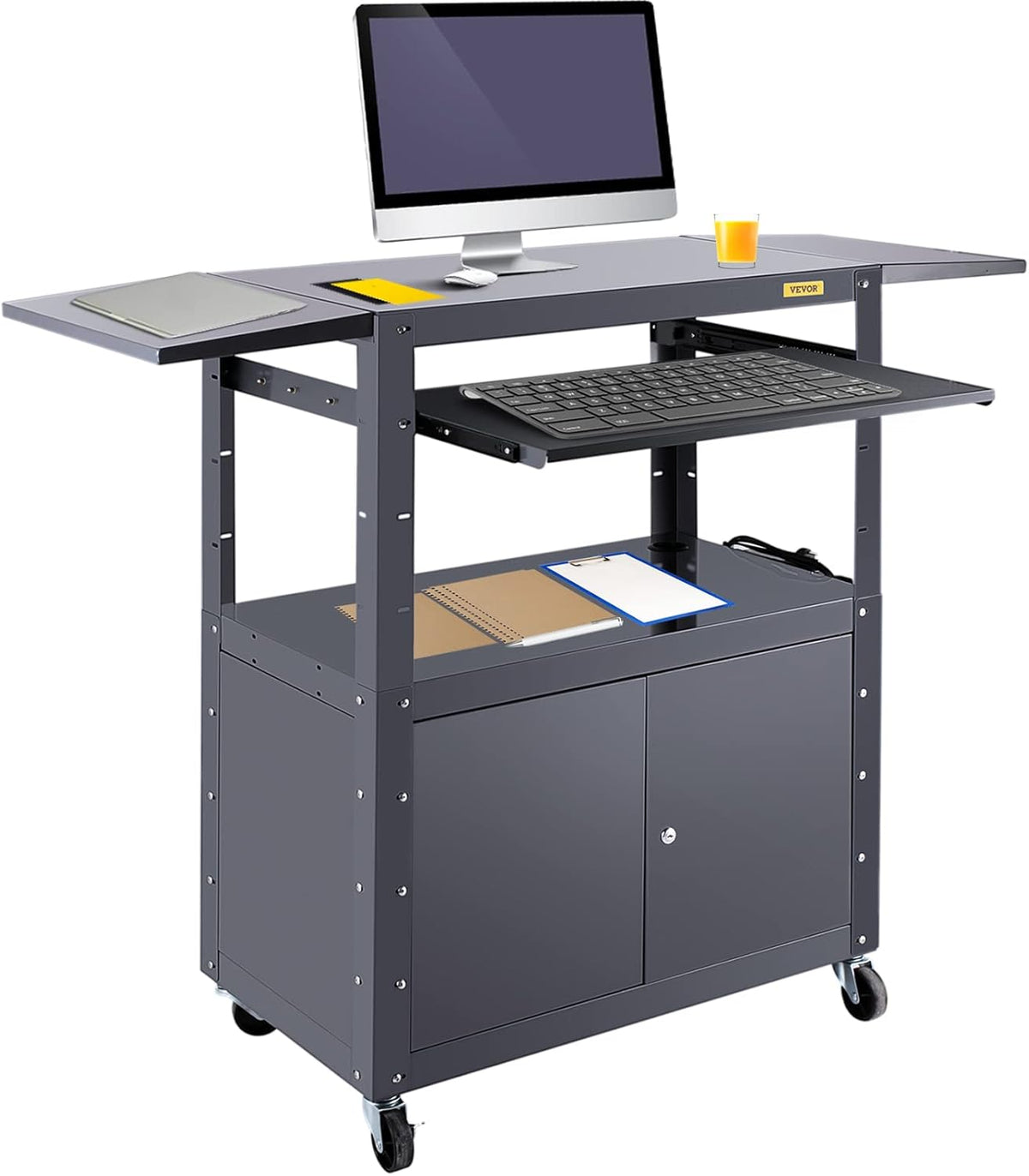 Height Adjustable Steel Media Cart with Locking Cabinet Z792