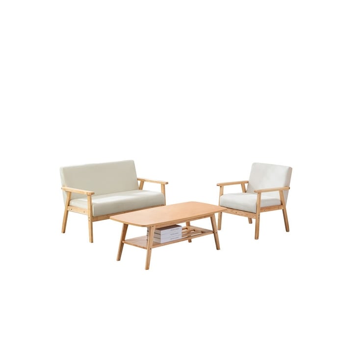 Beige/Natural Coffee Table Loveseat Chair Set C205