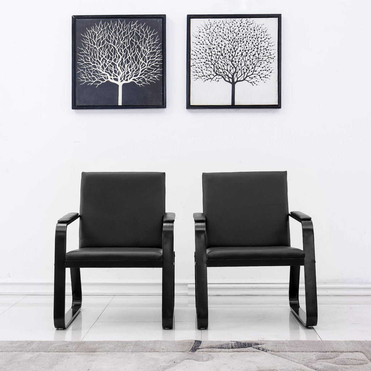 Black PU Leather Waiting Room Chair With Armrest H326