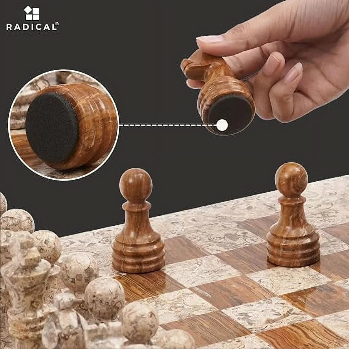 Marble Chess Set 15 Inches Fossil Coral and Dark Brown Handmade Chess Board with 32 Chess Pieces U483209