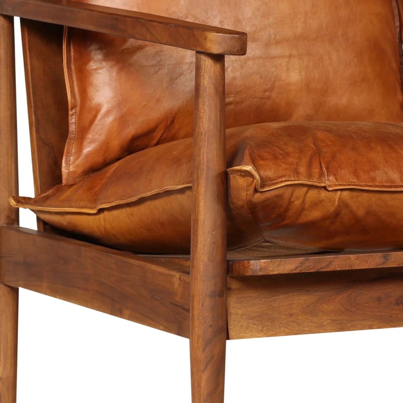 2-Seater Sofa Real Leather Acacia Wood Brown Y93463