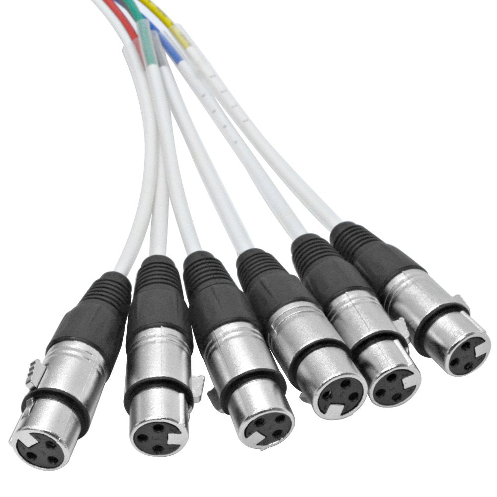 6 Channel XLR Colored Snake Cable 10 Feet Pack of 2 R651