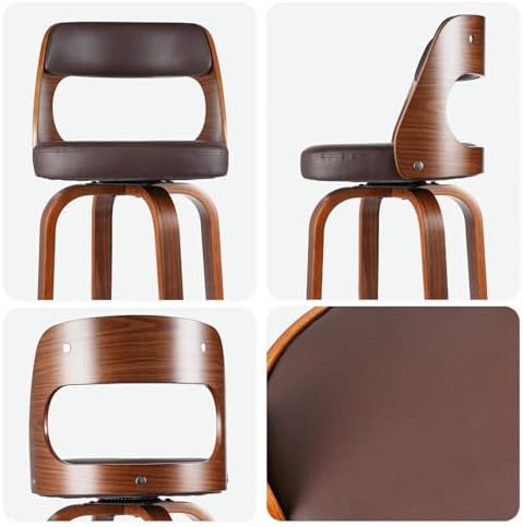 Set of 2 PU Leather Swivel Barstools with Wooden Back and Legs N112