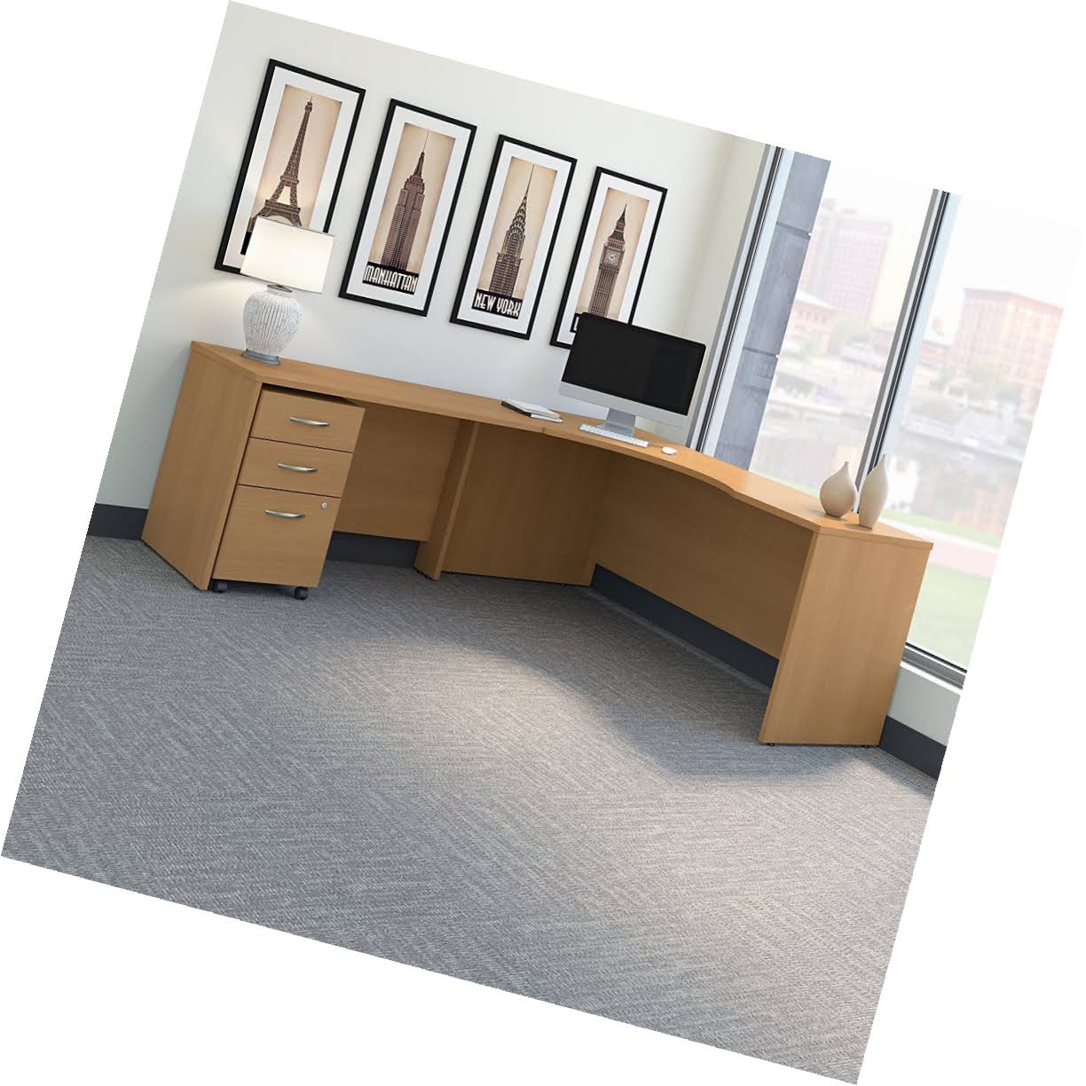 72w Left Handed Corner Desk with 48W Return and Mobile File Cabinet D6456