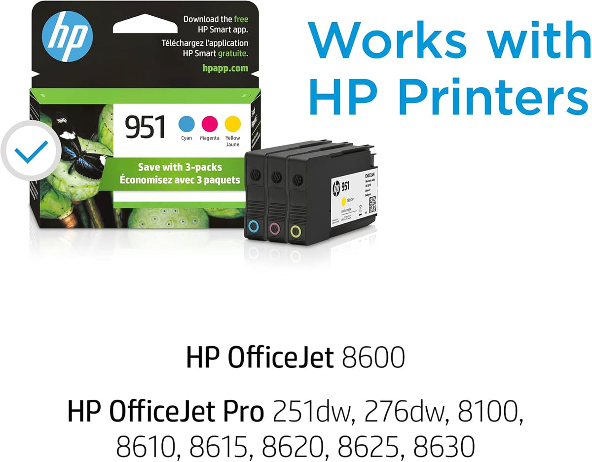 HP 951 Cyan, Magenta, Yellow Ink Cartridges (3-pack) X96933