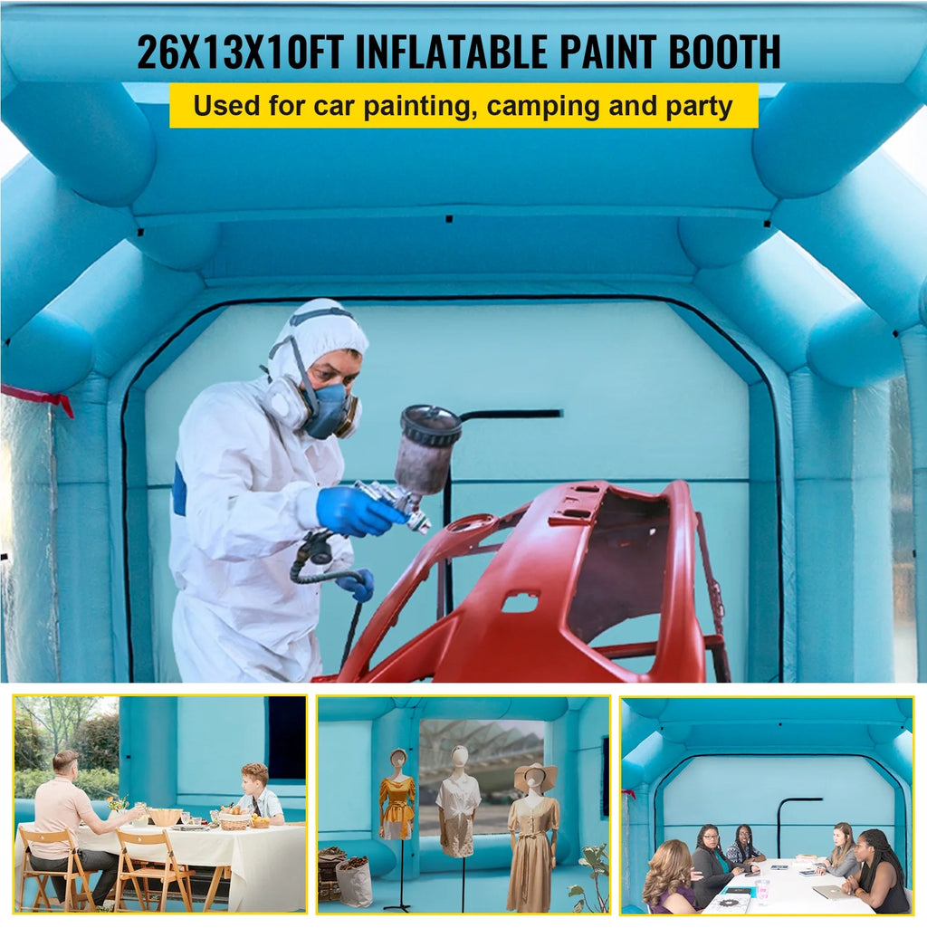 Inflatable Spray Booth Car Paint Tent 26x13x10FT Filter System 2 Blowers Y183483