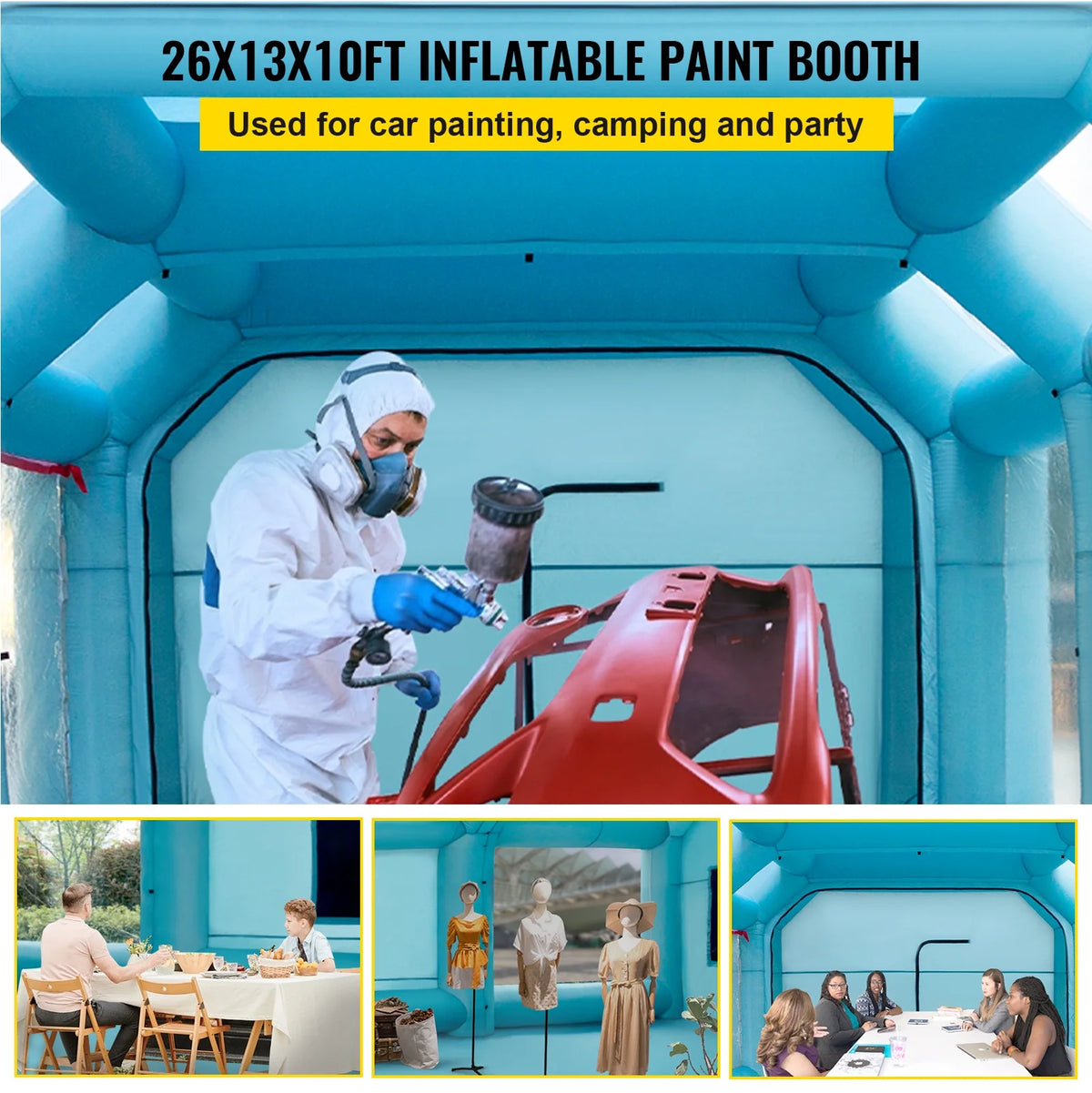 Inflatable Spray Booth Car Paint Tent 26x13x10FT Filter System 2 Blowers Y183483