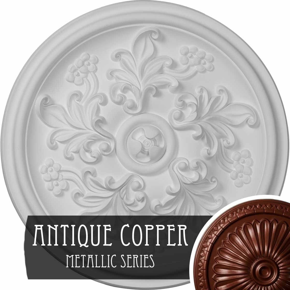 14 1/2x22OD x 2 3/4x22P Ceiling Medallion Hand-Painted Antique Copper T3161