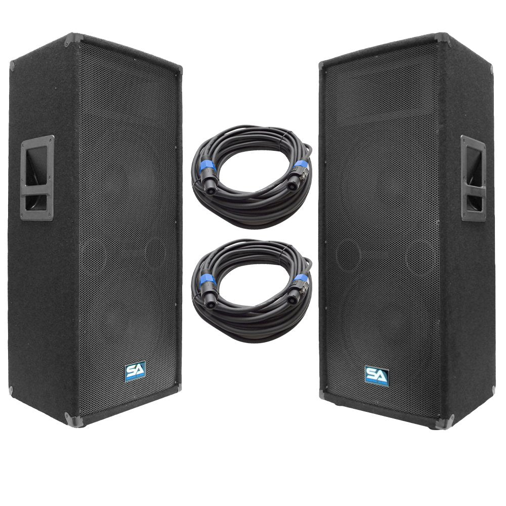 Pair of Dual 12 Inch PA Loudspeakers and 50' Speaker Cables L341352