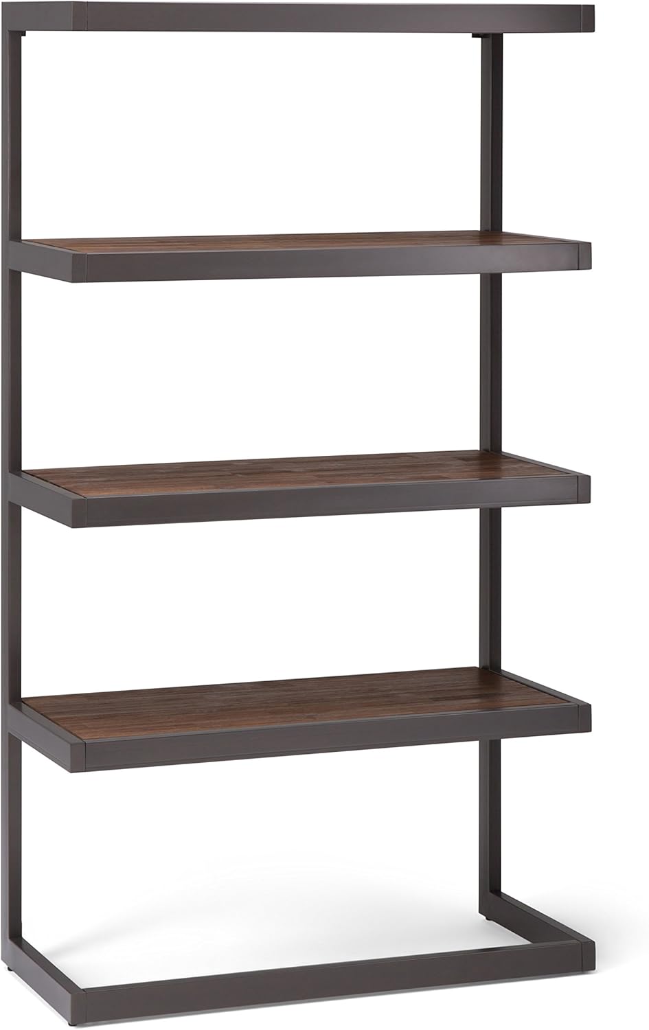 Rustic Natural Aged Brown Solid Acacia Wood and Metal 4 Shelves Bookcase W23345