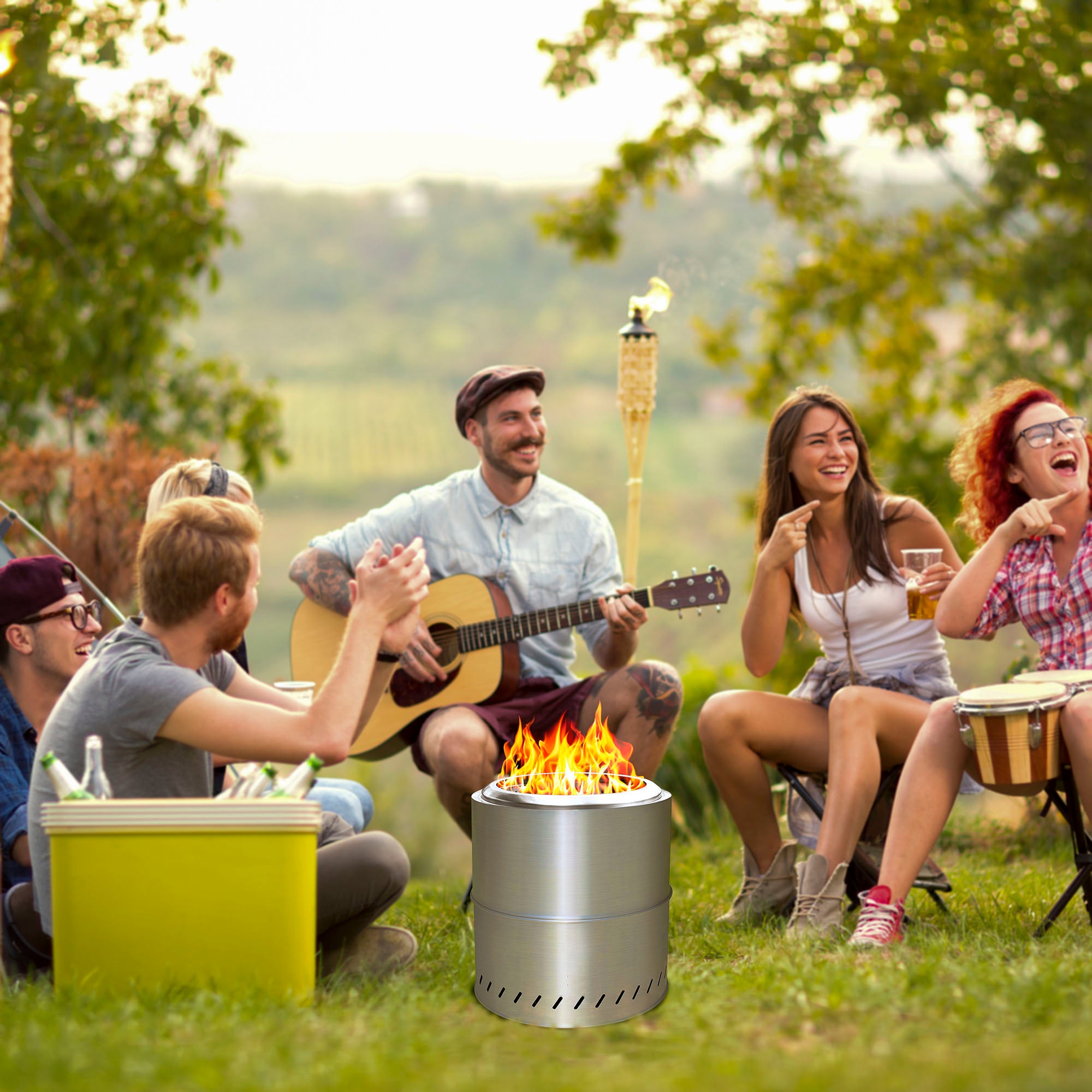 Portable Stainless Steel Smokeless Fire Pit with Removable Ash Pan and Travel Bag T252