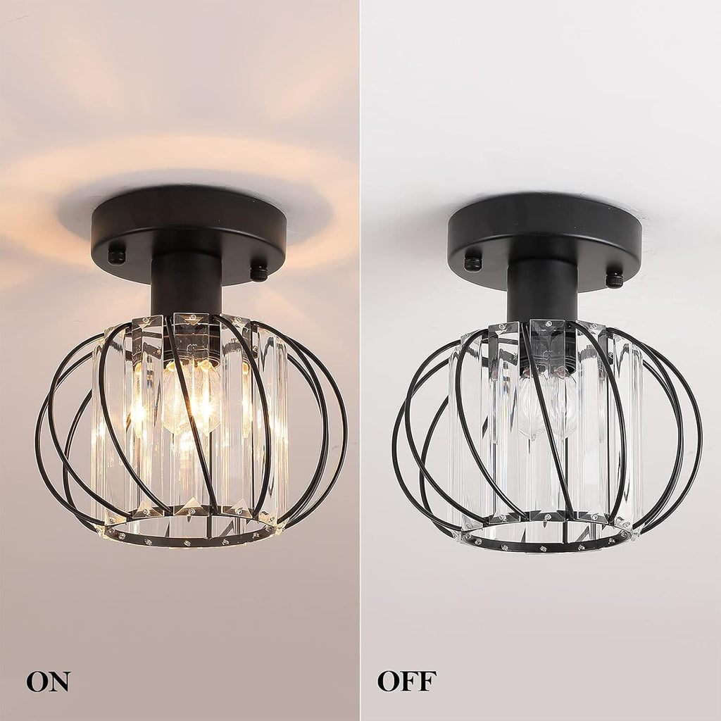 Semi Flush Mount Ceiling Light K9 Crystal Metal Cage Ceiling Lamp Fixture, E26 Y3791