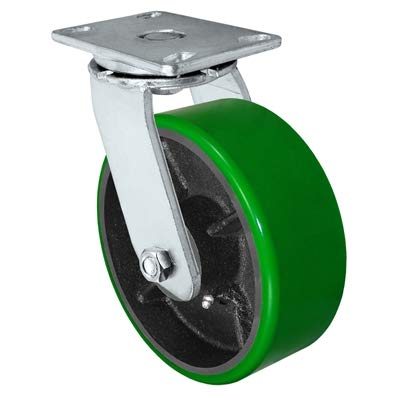 6 x 3 Heavy Duty Swivel Caster Green Polyurethane on Steel Wheel 2000 lbs Capacity M57319
