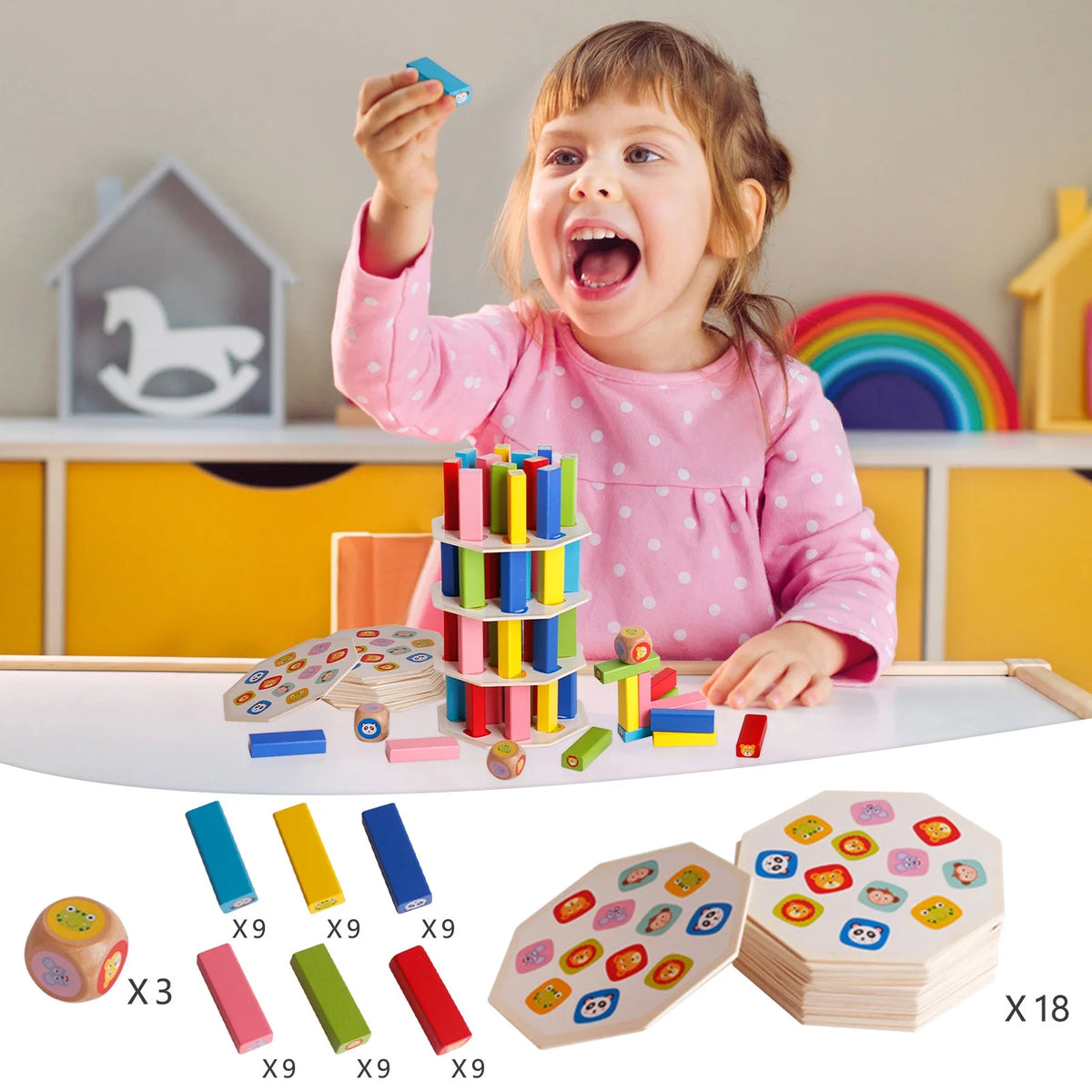 Wooden Building Blocks Stacking Tower Board Game Y8052