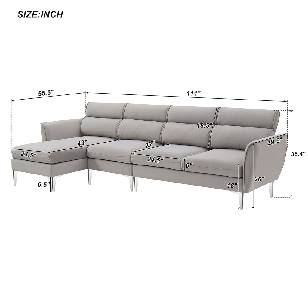 Gray Flannel L-Shaped Convertible Sectional Sofa U4815