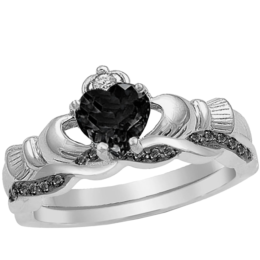 Black Diamond CZ Celtic Claddagh Couples Engagement Rings B8010
